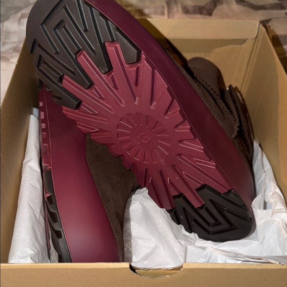 UGG Chocolate Suede Boots with Burgundy Soles - Picture 4 of 4